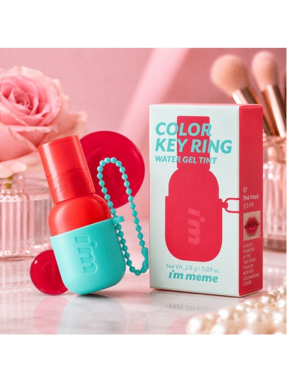 I’m Meme Color Key Ring Water Gel Tint #07 Pink Attack K-Beauty Lip Tint NIB